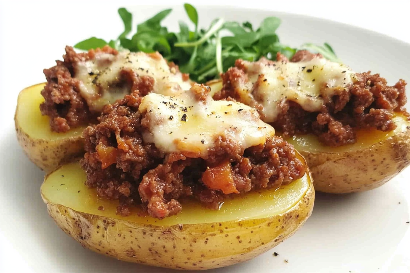 Batatas recheadas com carne e queijo