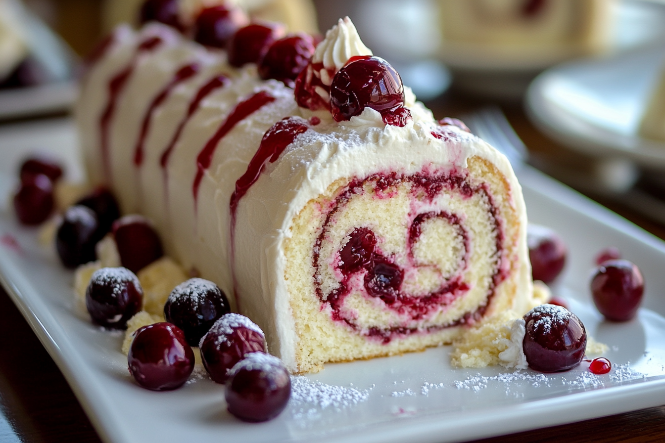Bolo Rolado de Cheesecake de Cereja