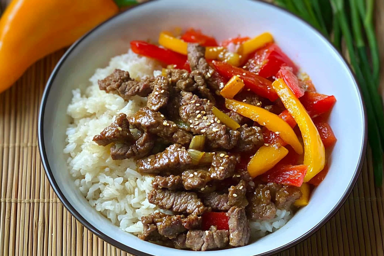 Bowl de Arroz com Carne e Pimentos