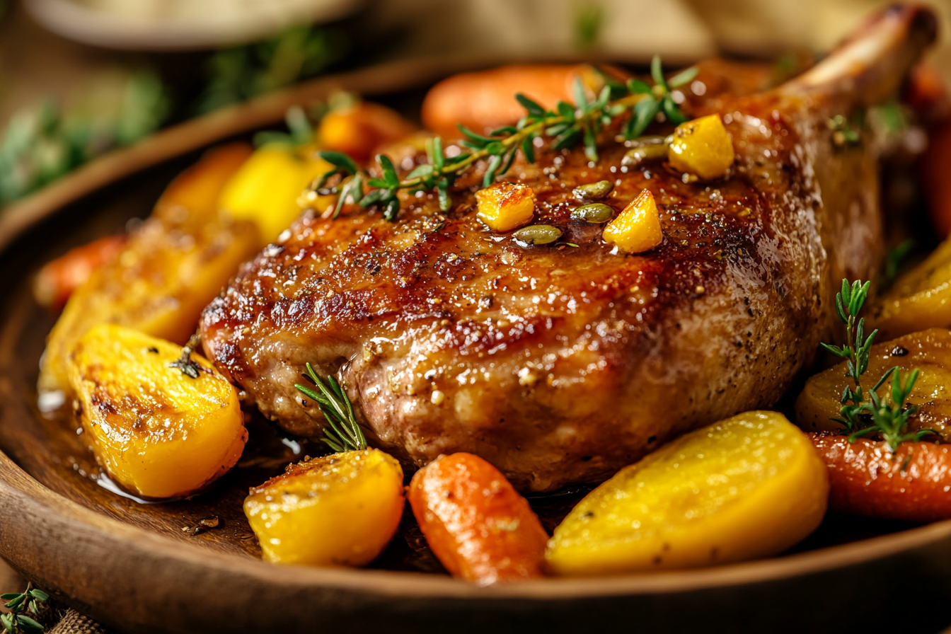 Cordeiro Assado com Mel e Cenouras