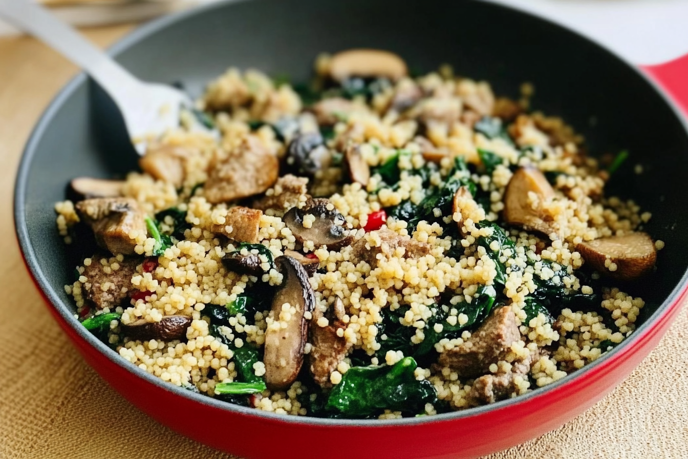 Cuscús com carne e espinafre