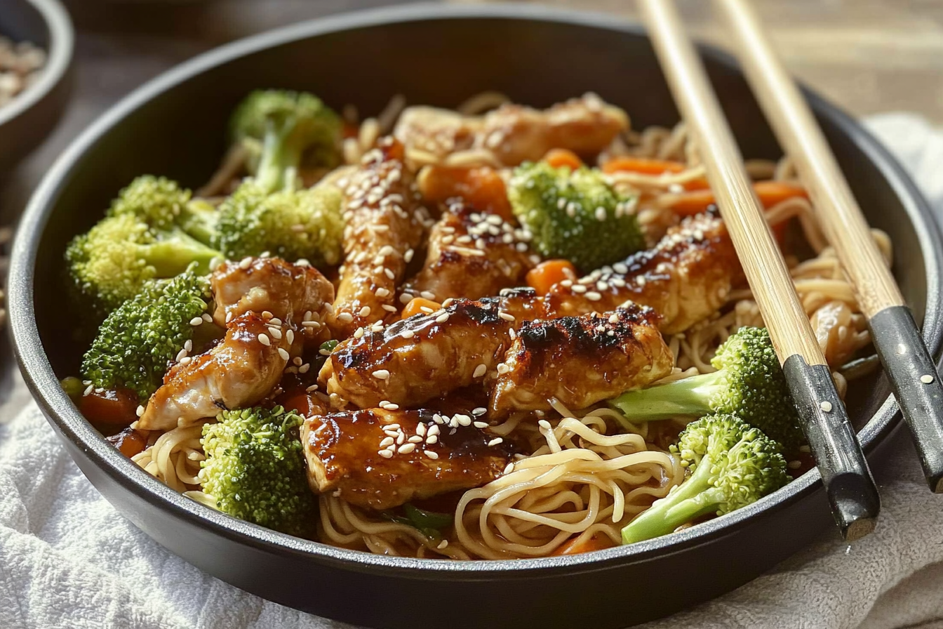 Frango Asiático com Noodles e Brócolis