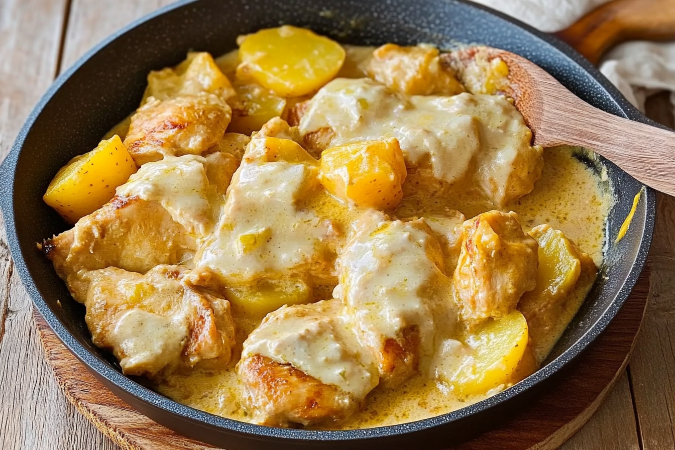 Frango com batatas ao queijo