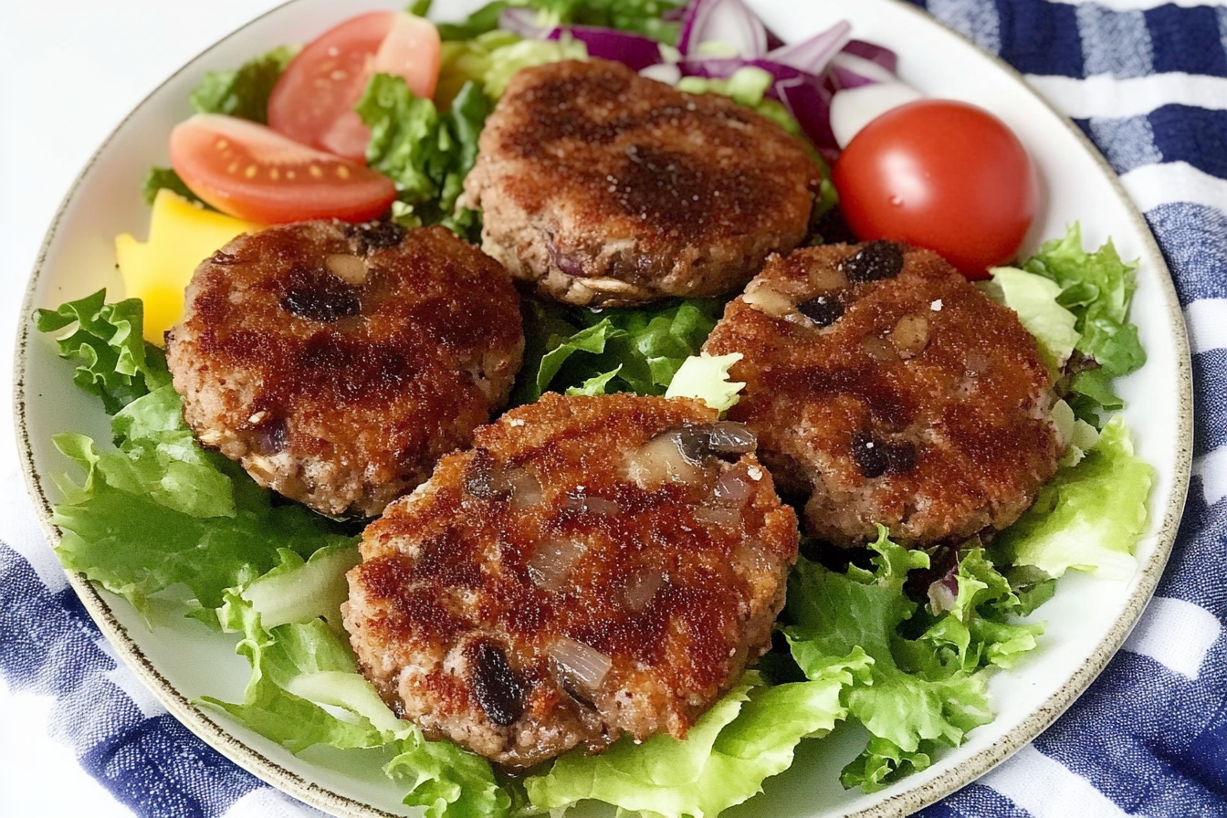 Hamburguesas com cogumelos e cebola