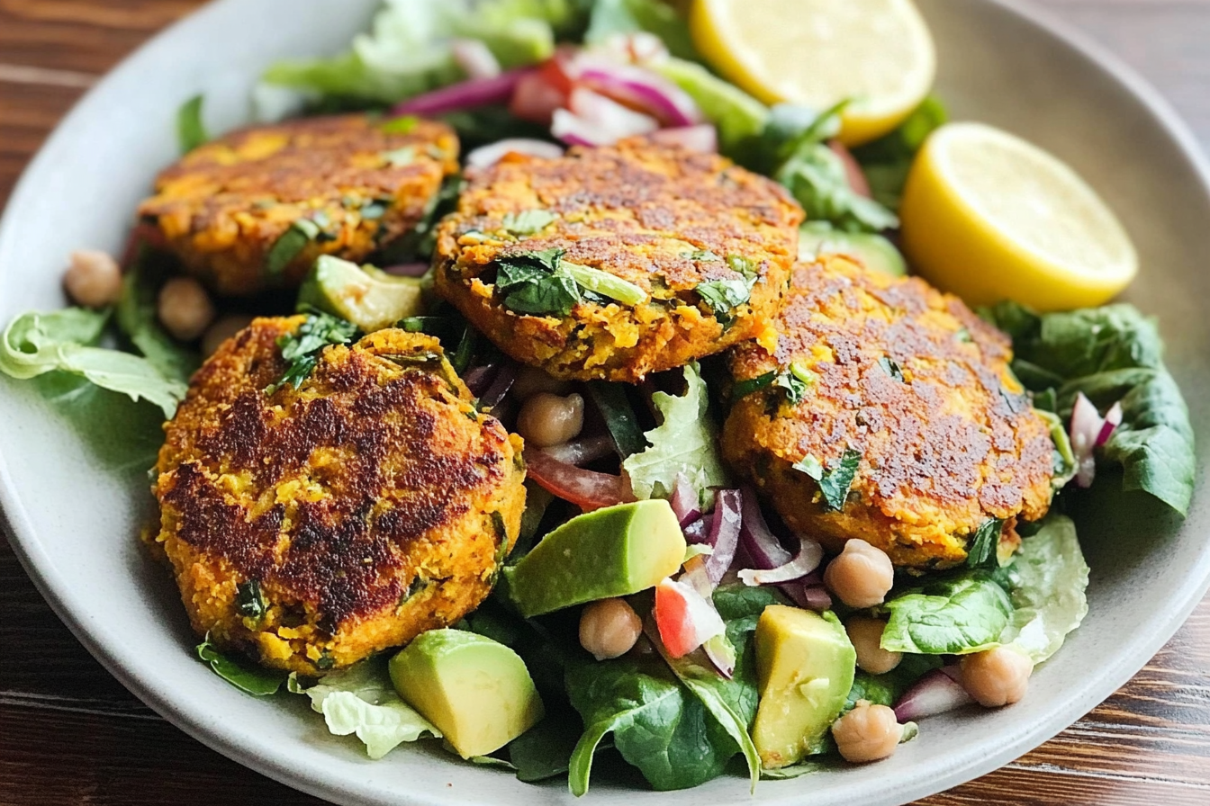 Hamburguesas de batata con ensalada