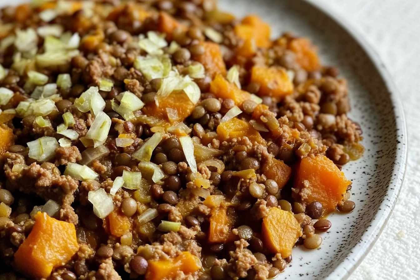 Lentejas con calabaza y carne