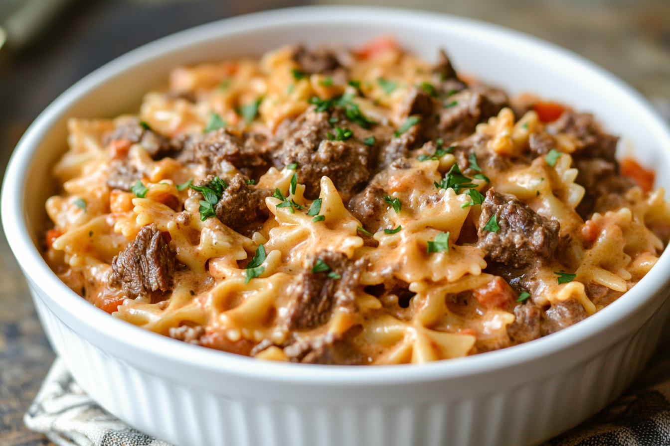 Massa de Gravata com Carne Cremosa