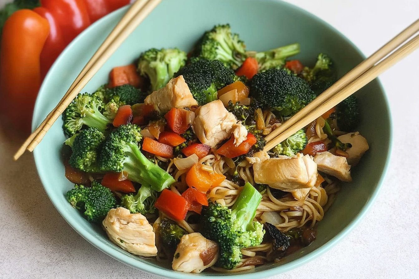 Noodles com Frango e Brócolis