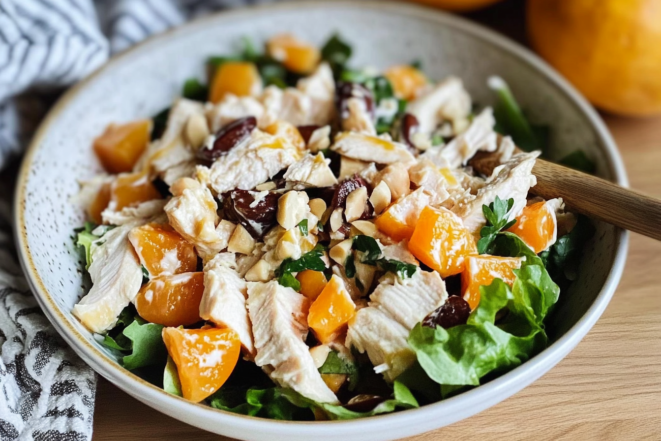 Salada de frango com caqui