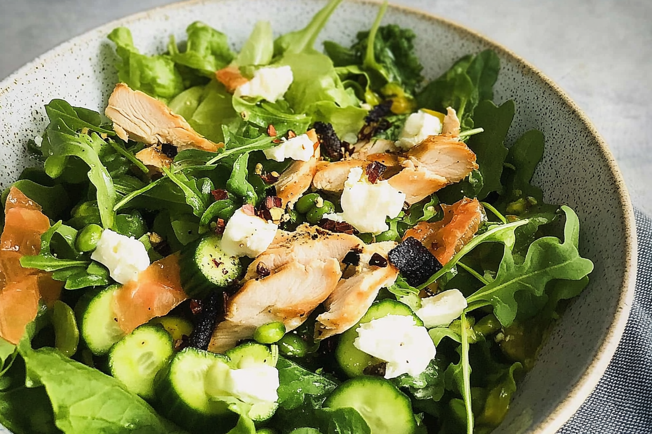 Salada verde de frango e queijo