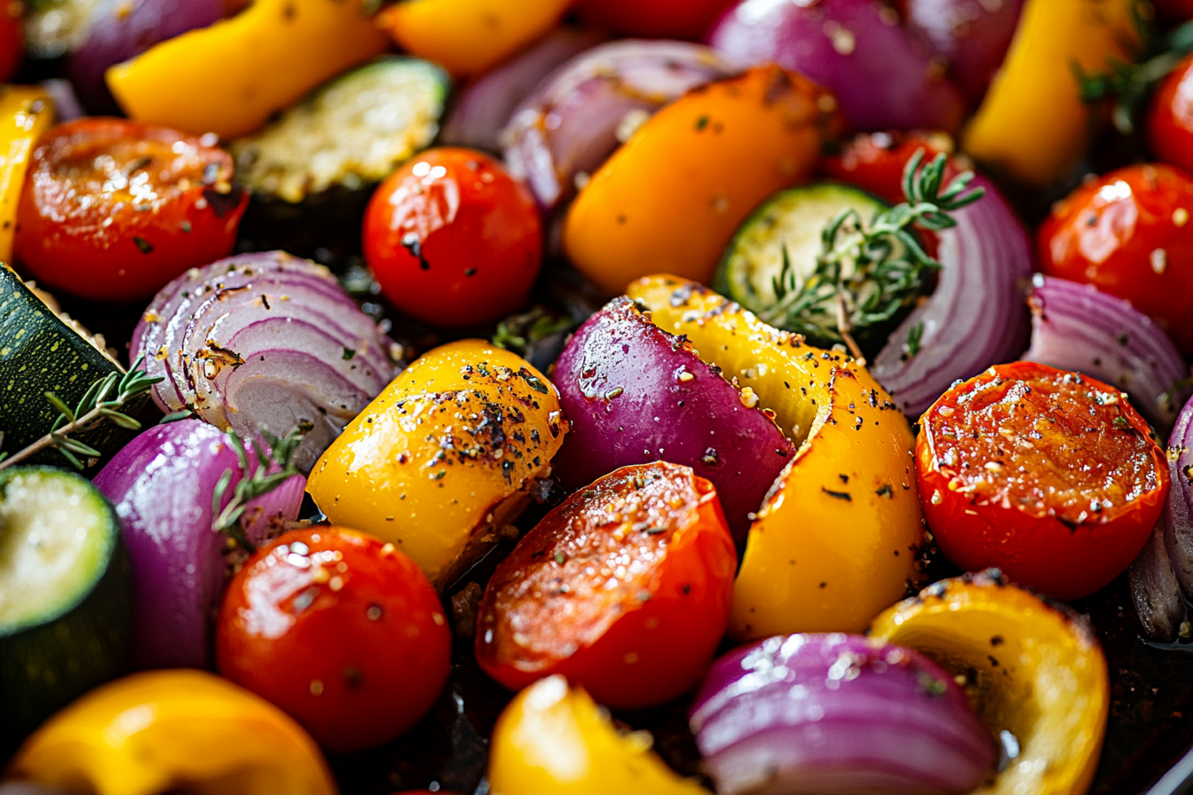Salsichas com Verduras Assadas