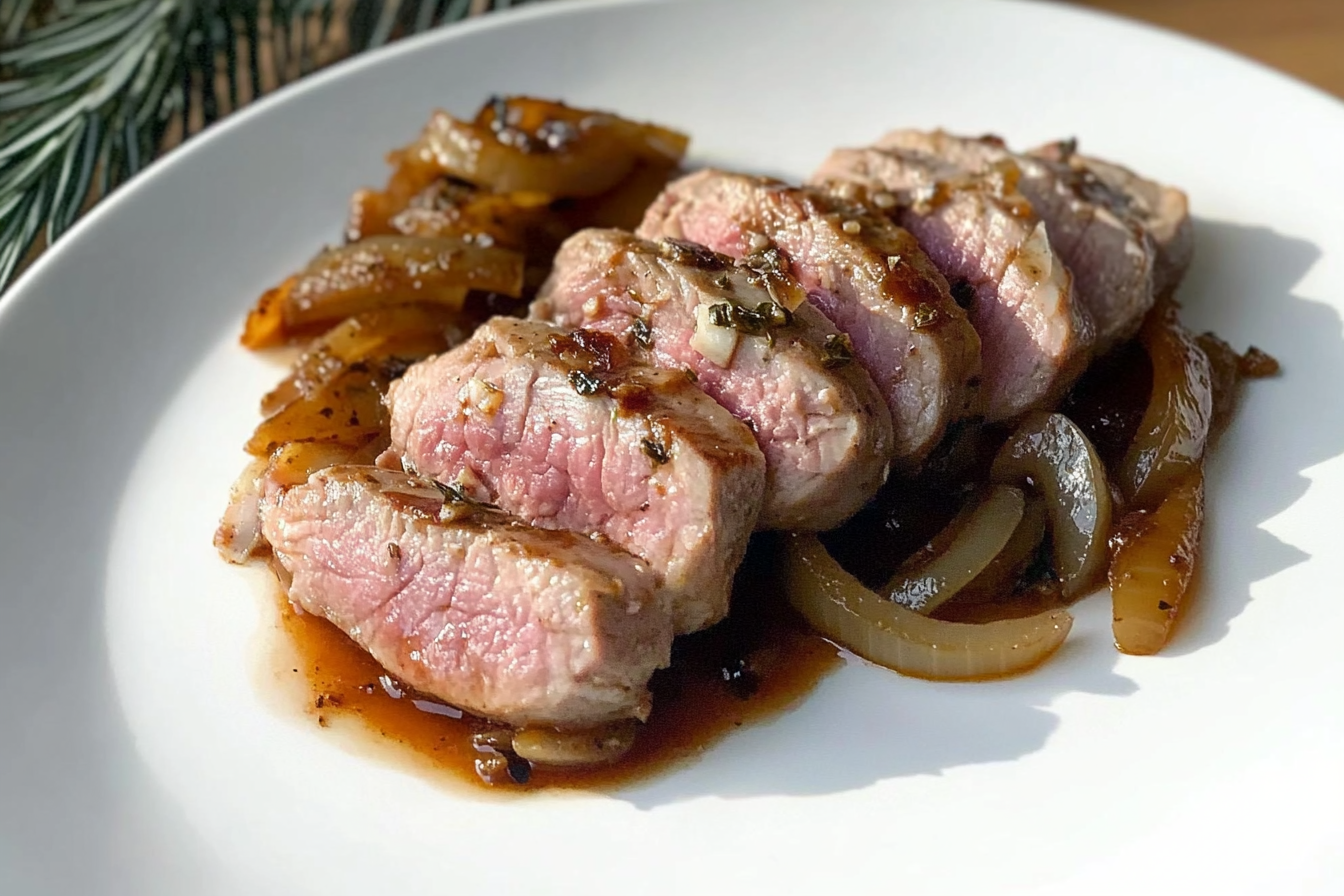 Solomillo de cerdo con cebolla