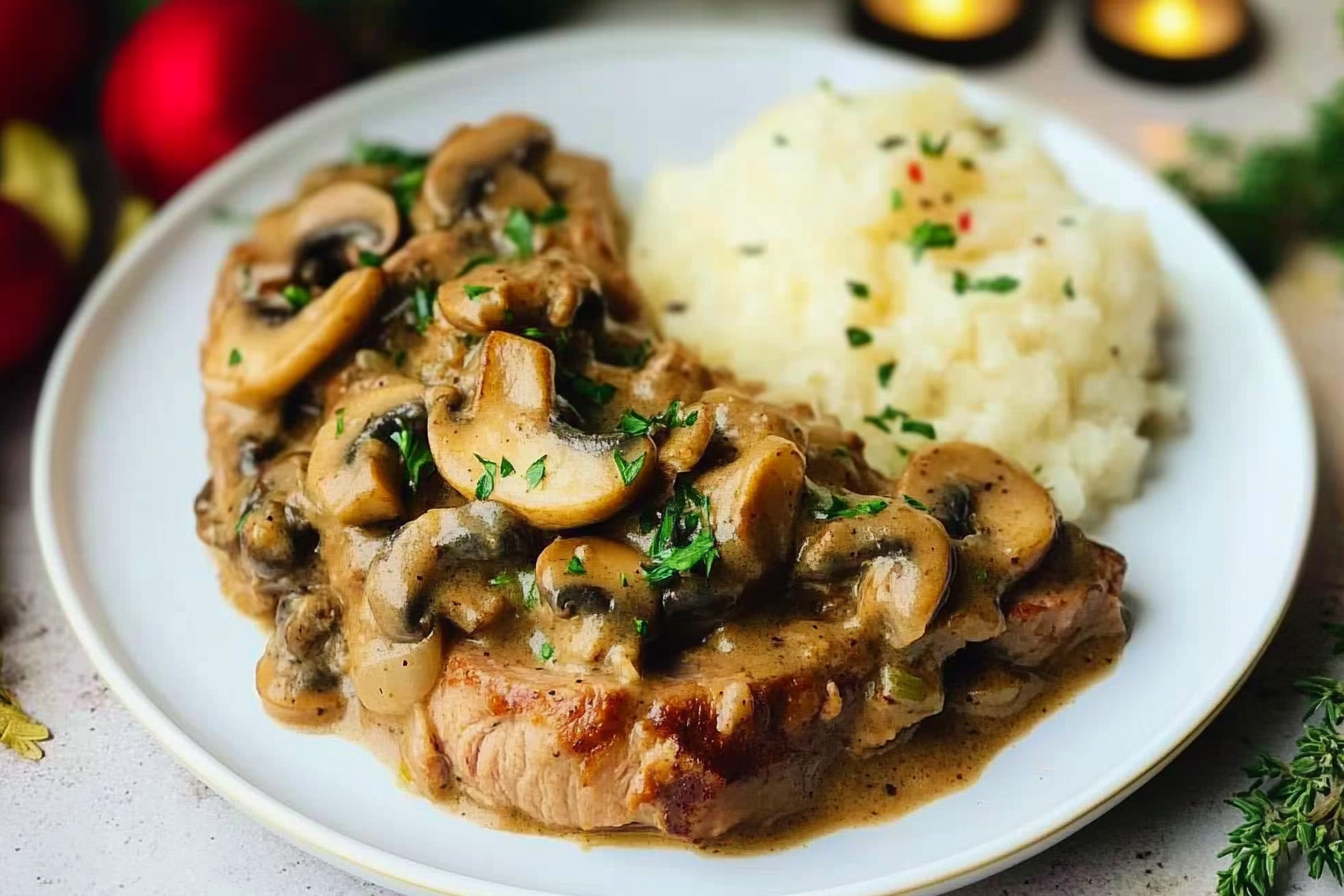 Solomillo de cerdo con champiñones