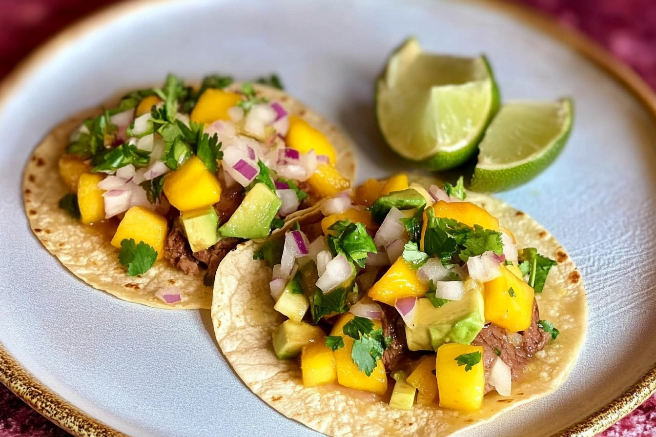 Tacos de carne com manga