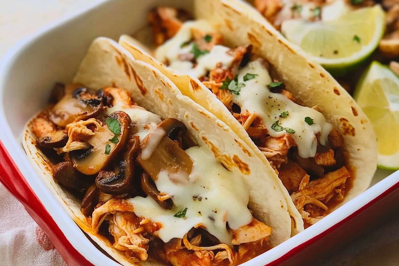 Tacos de pollo com cogumelos