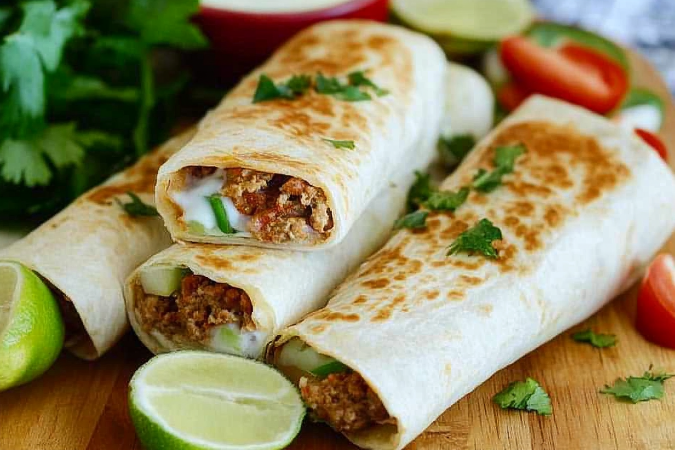 Wraps crocantes de carne e verduras