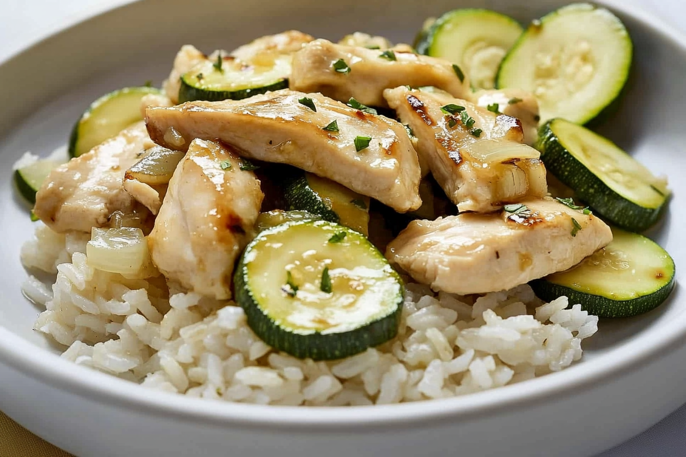 Arroz salteado con pollo y calabacín