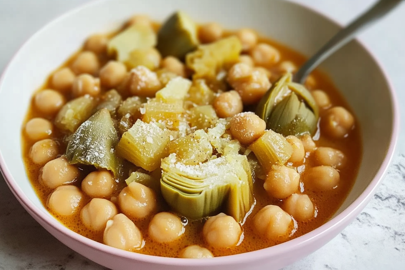Garbanzos guisados com alcachofas