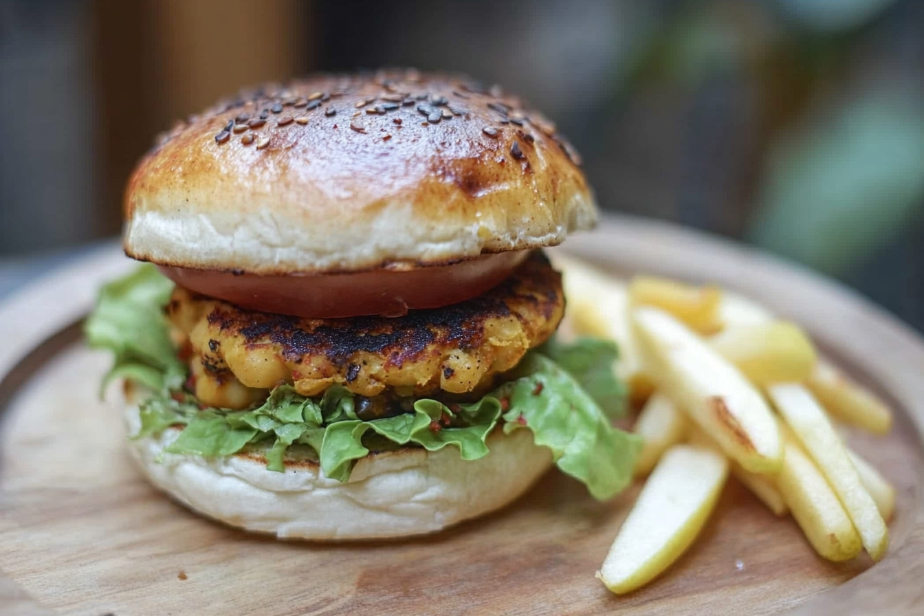 Hamburguesa de grão-de-bico com maçã