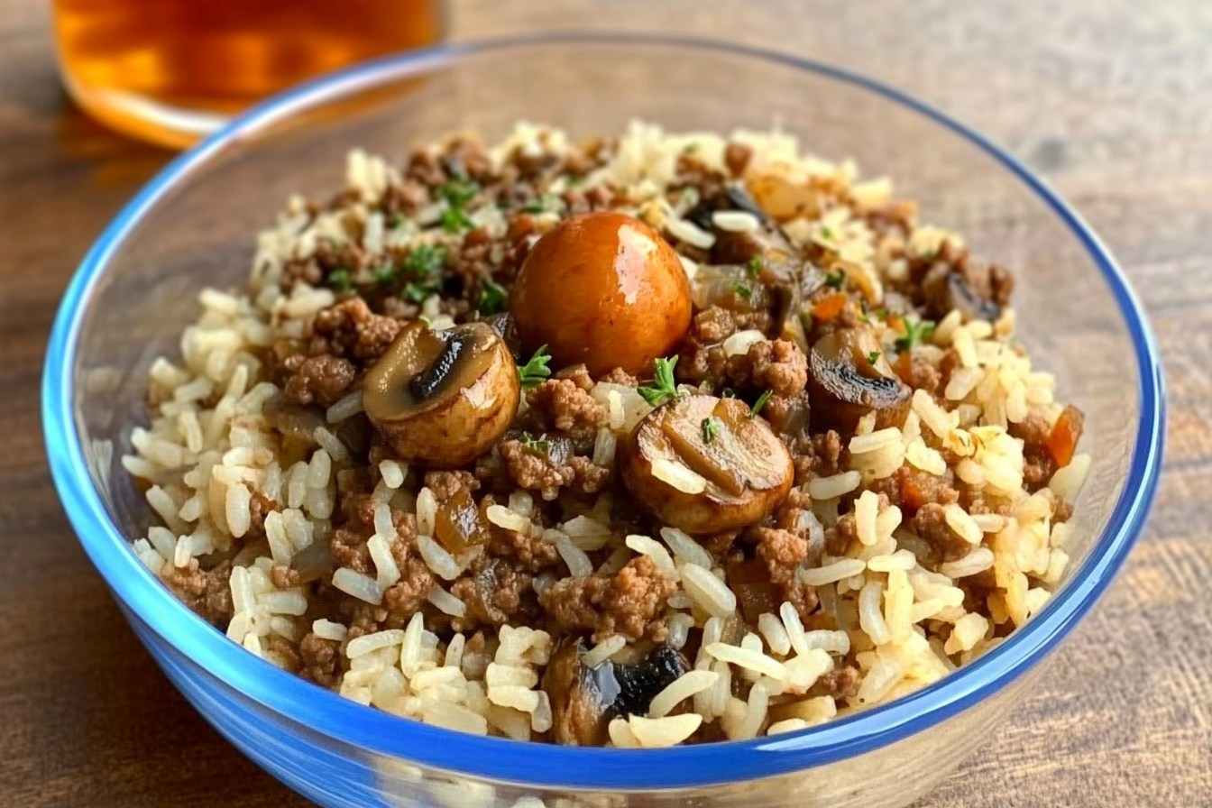 Arroz com Champignons e Carne