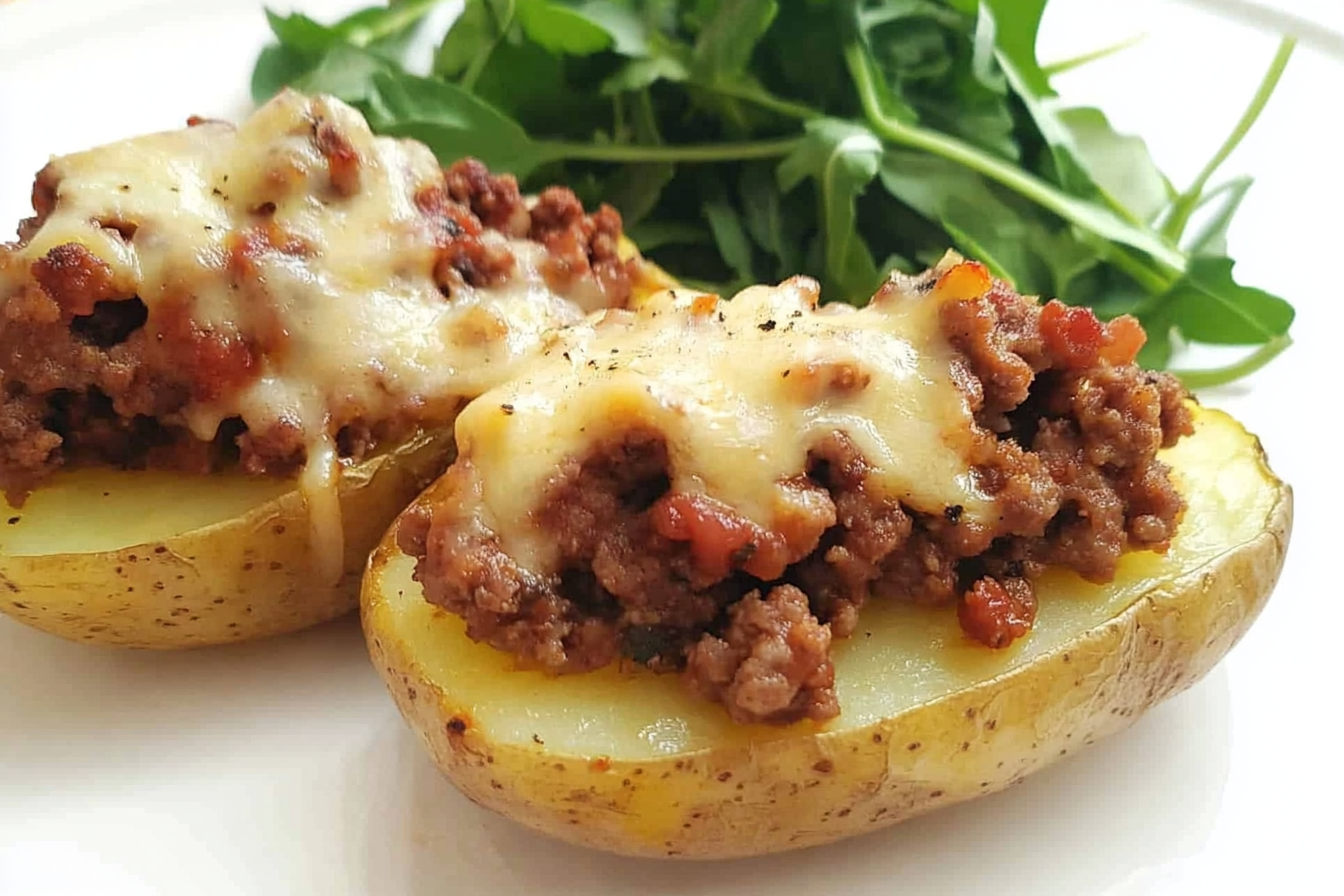 Batatas recheadas com carne e queijo