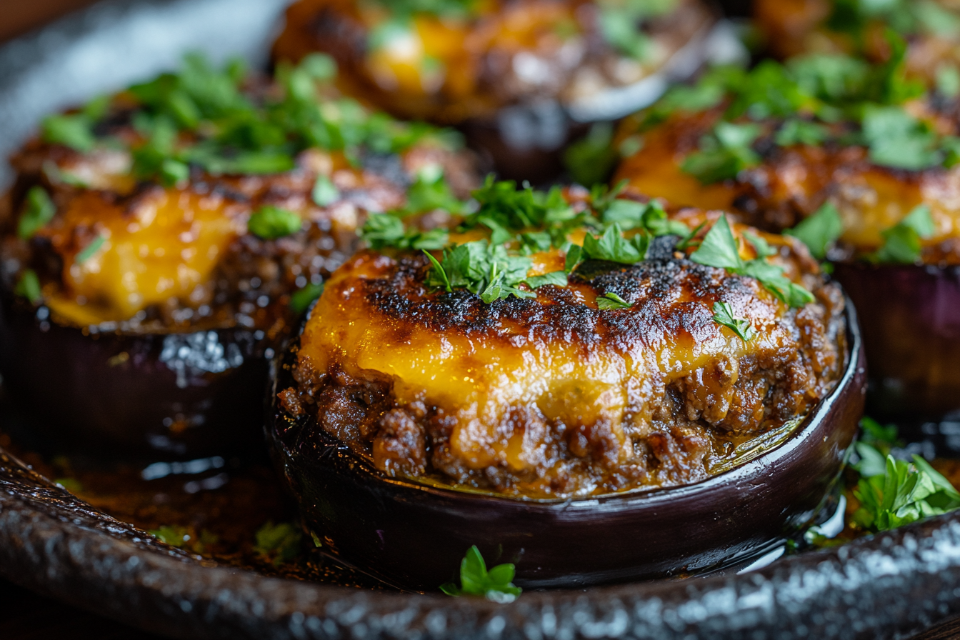 Berinjela Recheada com Carne de Cordeiro