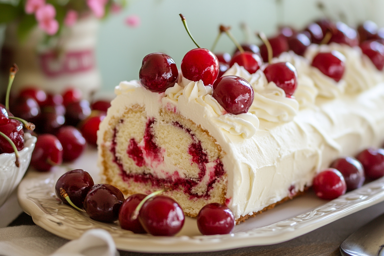 Bolo Rolado de Cheesecake de Cereja