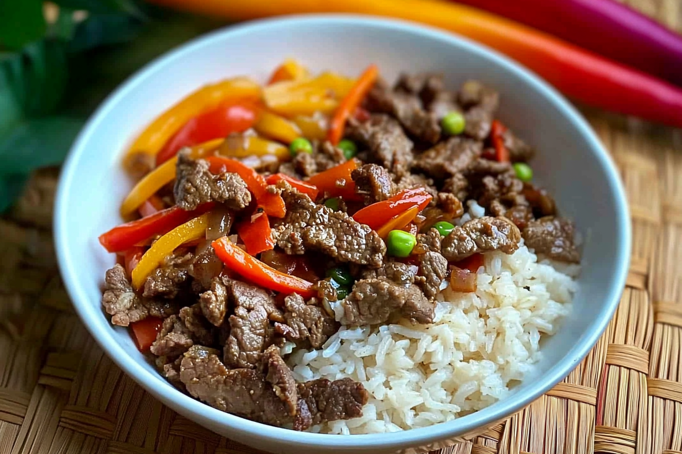 Bowl de Arroz com Carne e Pimentos
