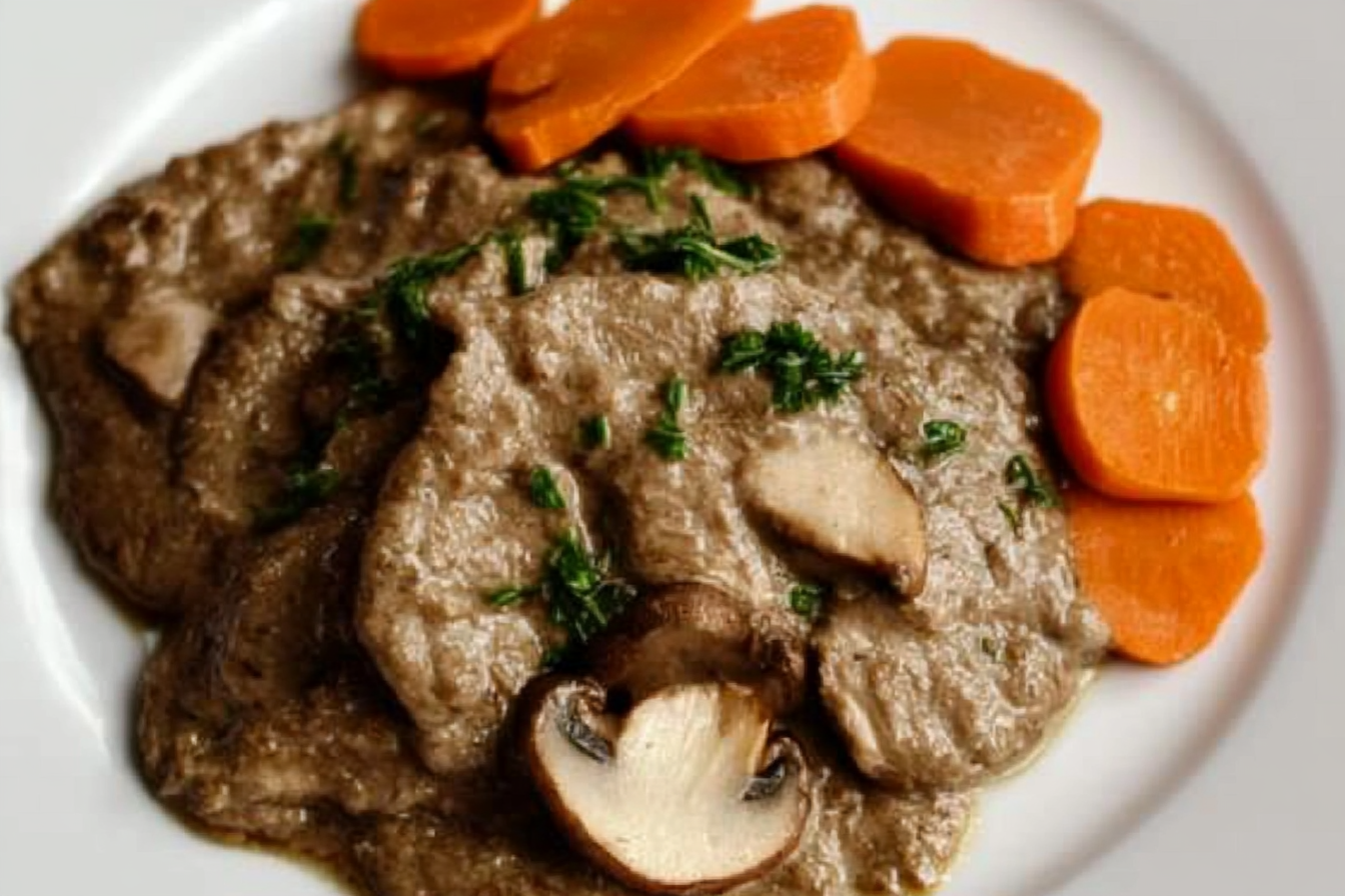 Carne de vaca com molho de cogumelos