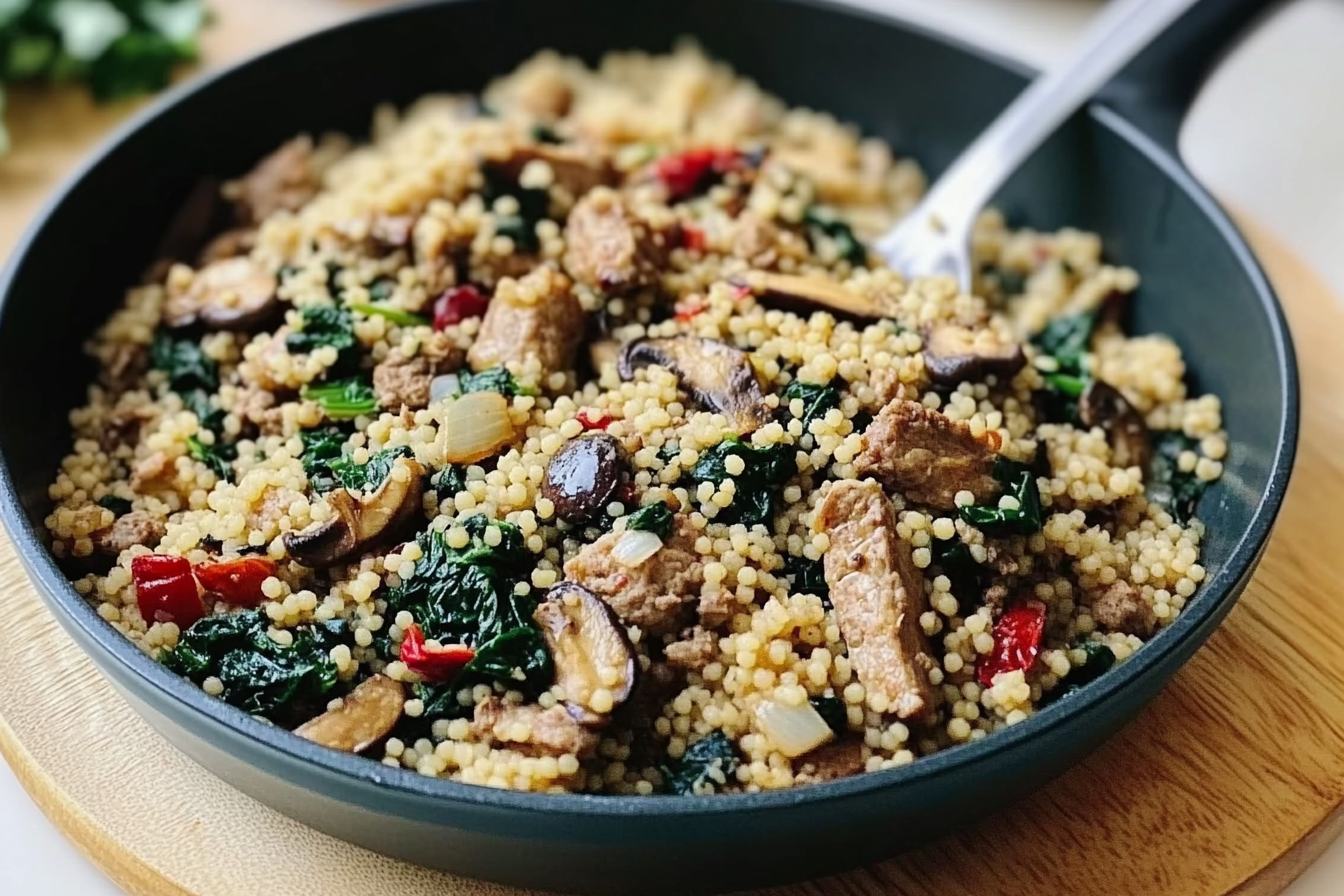 Cuscús com carne e espinafre