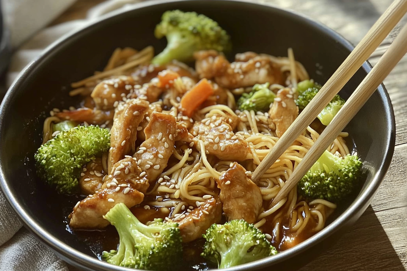 Frango Asiático com Noodles e Brócolis