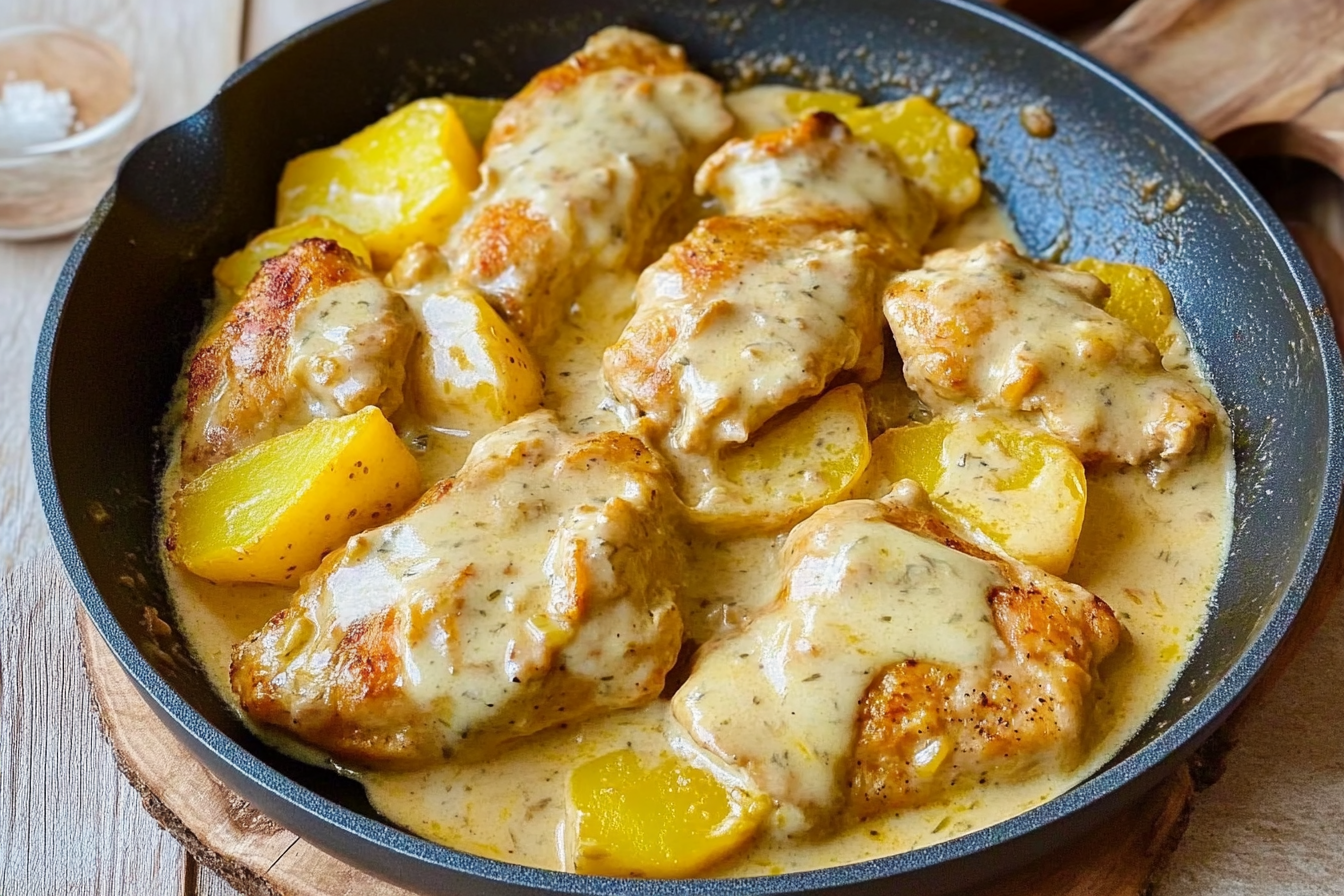 Frango com batatas ao queijo