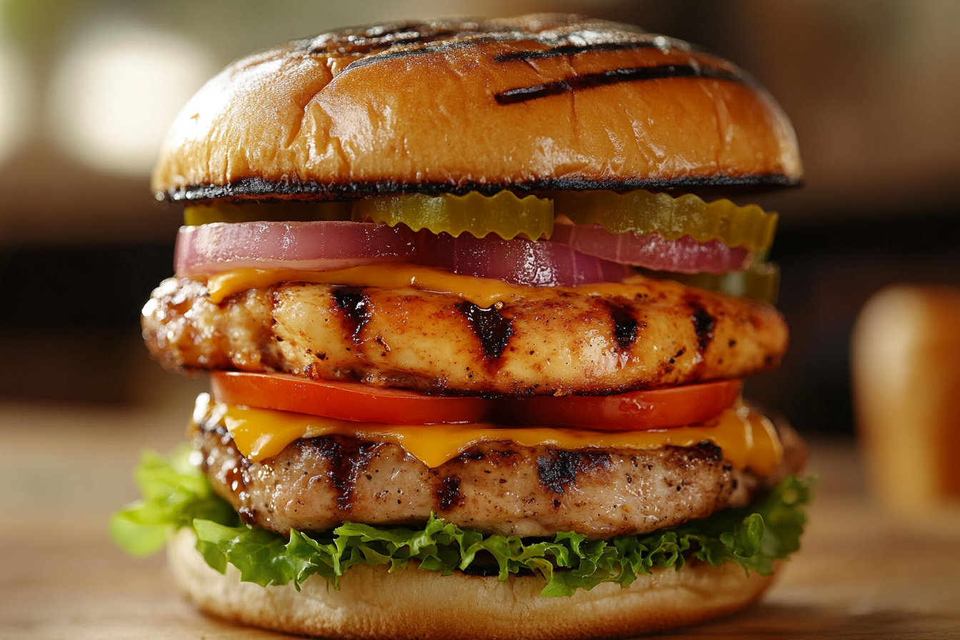 Hamburguer Empilhado de Carne e Frango