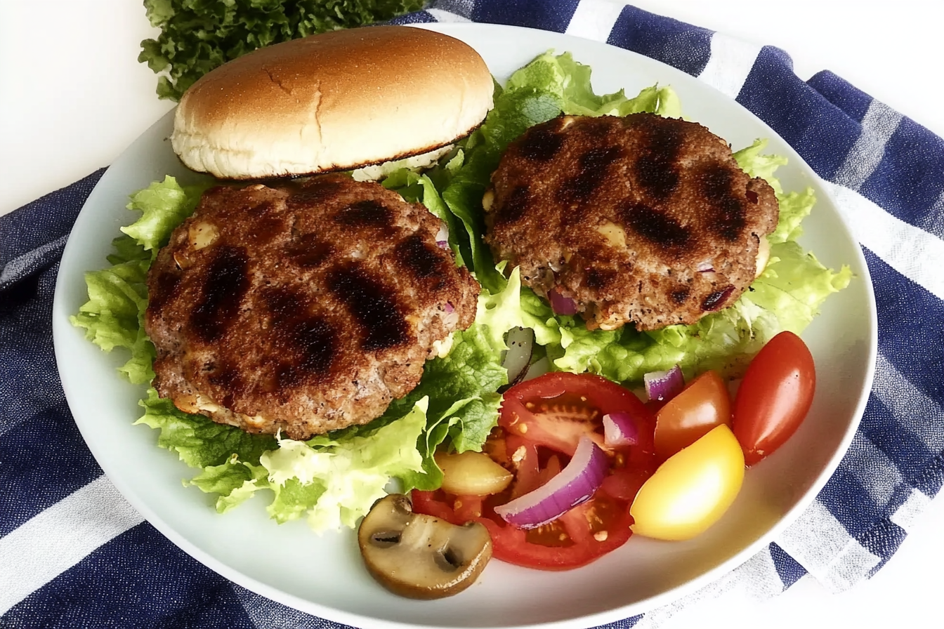 Hamburguesas com cogumelos e cebola