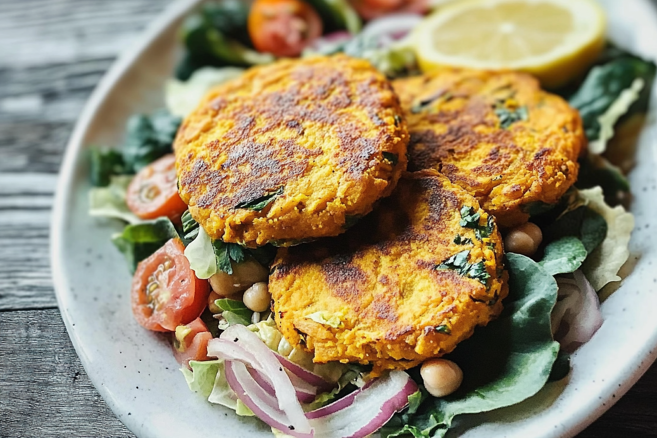 Hamburguesas de batata con ensalada