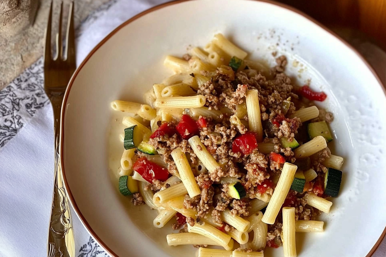 Macarrones con carne y verduras
