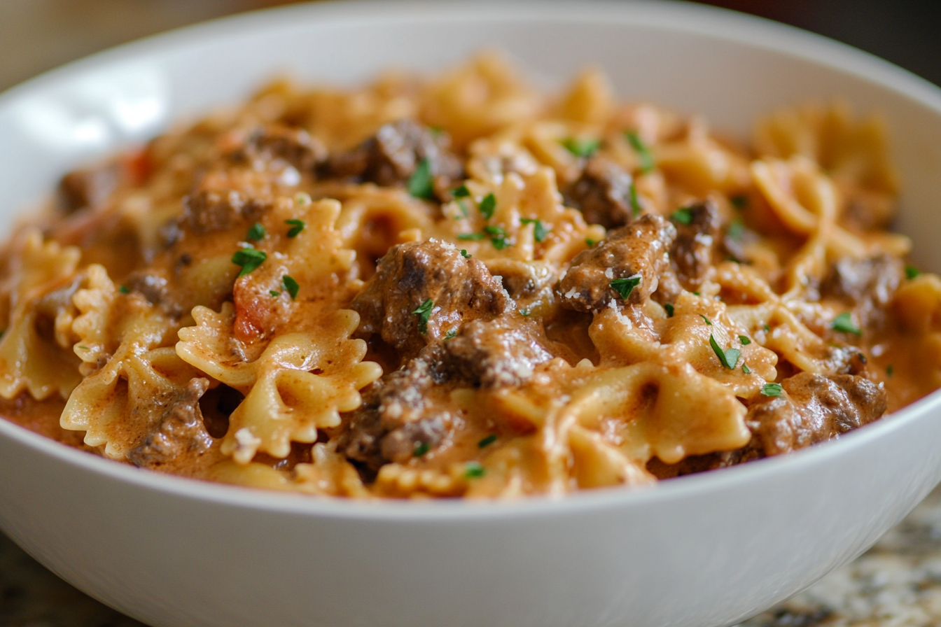 Massa de Gravata com Carne Cremosa
