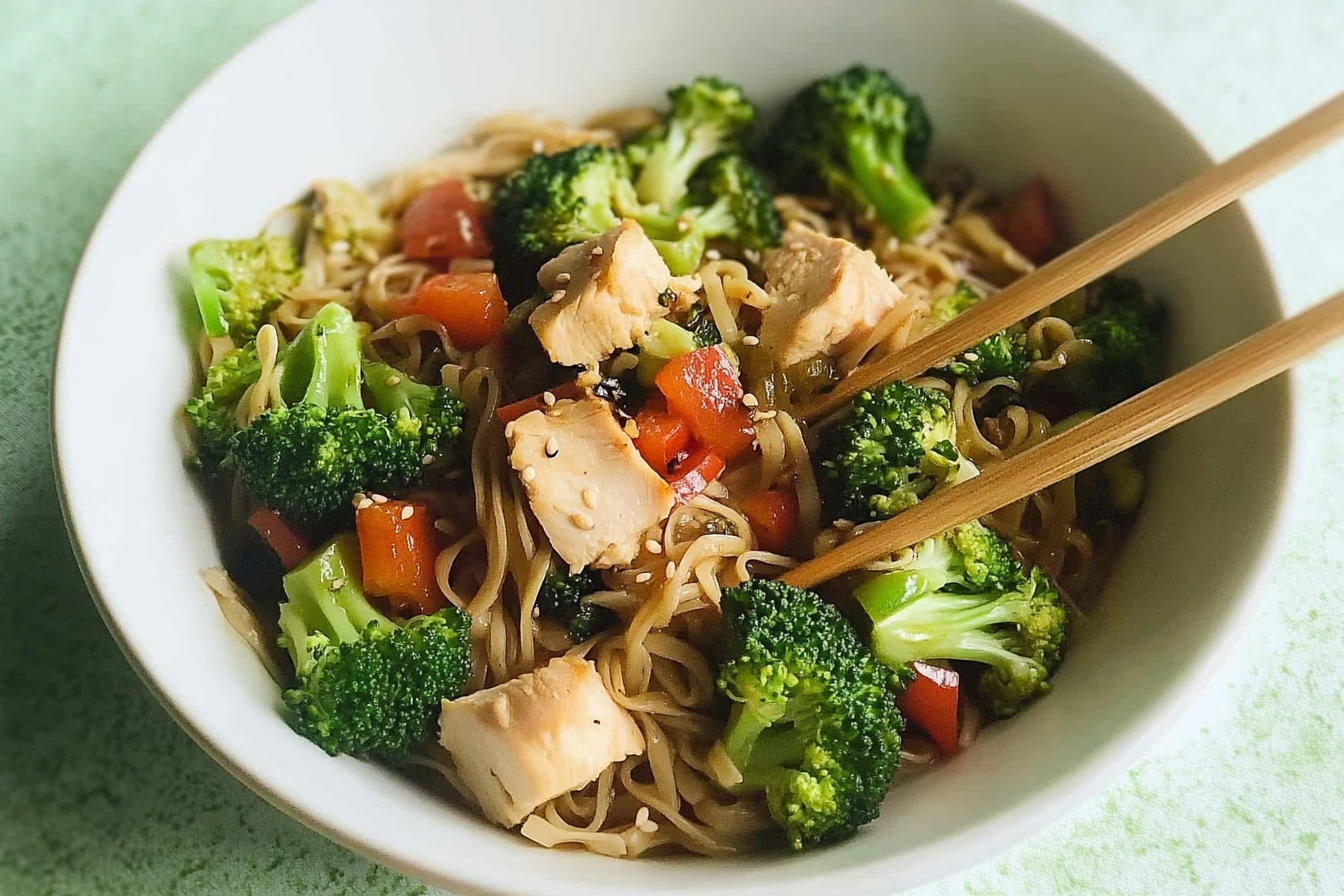 Noodles com Frango e Brócolis