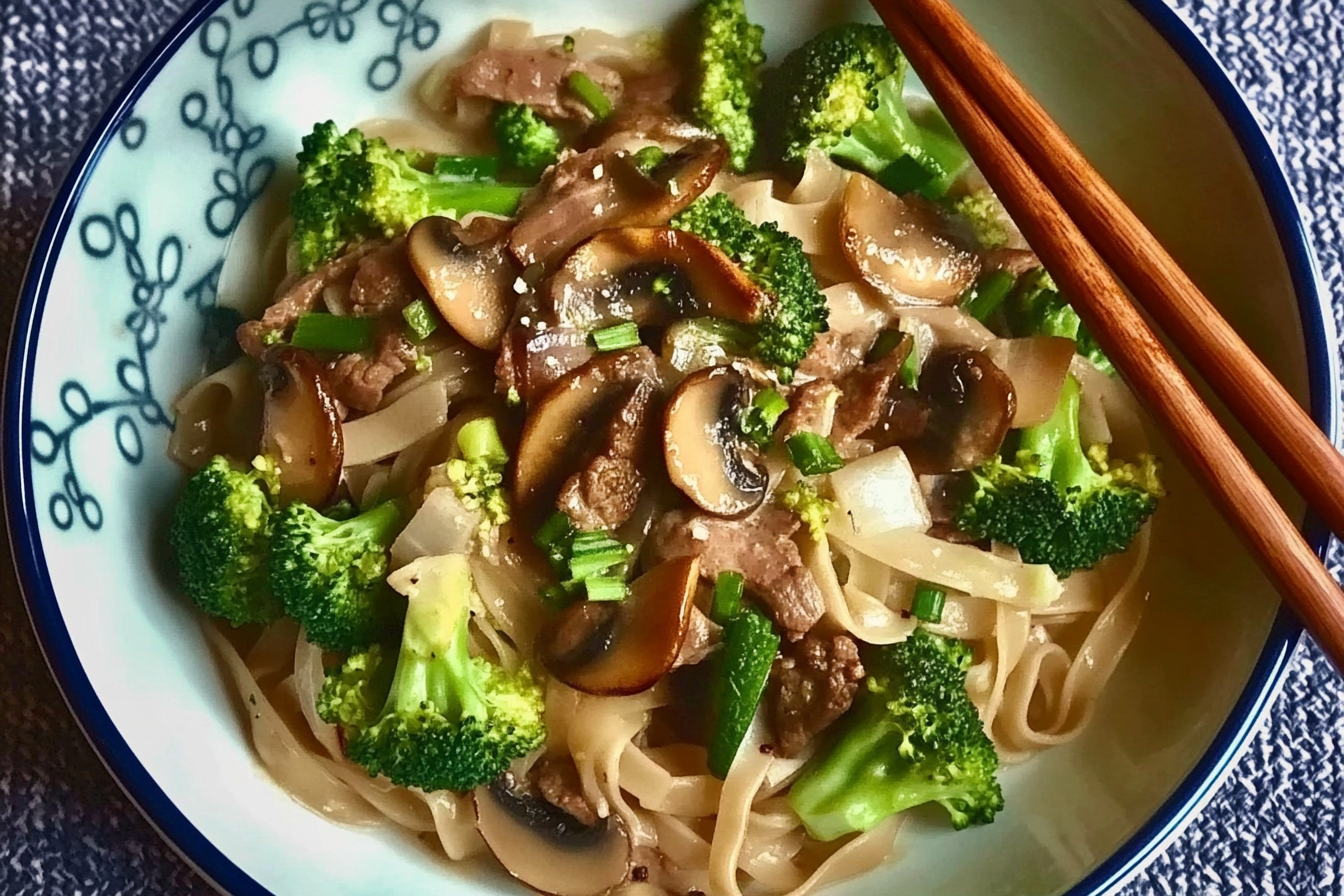 Noodles com brócolis e carne