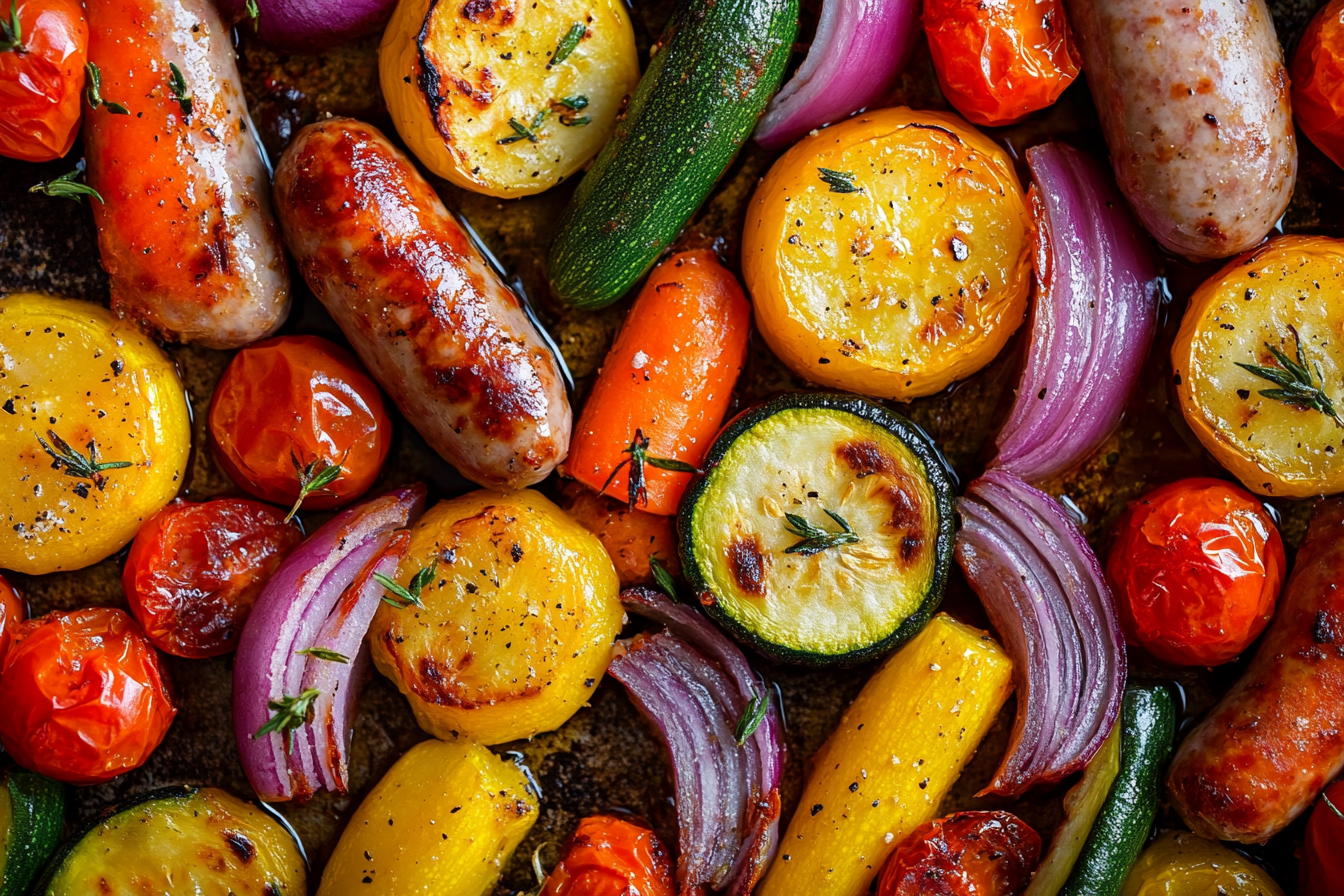Salchichas y verduras al horno