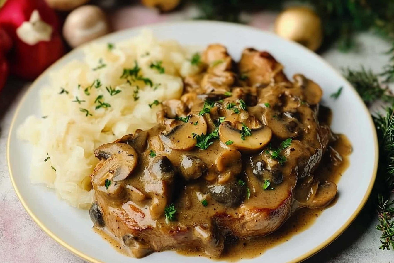 Solomillo de cerdo con champiñones