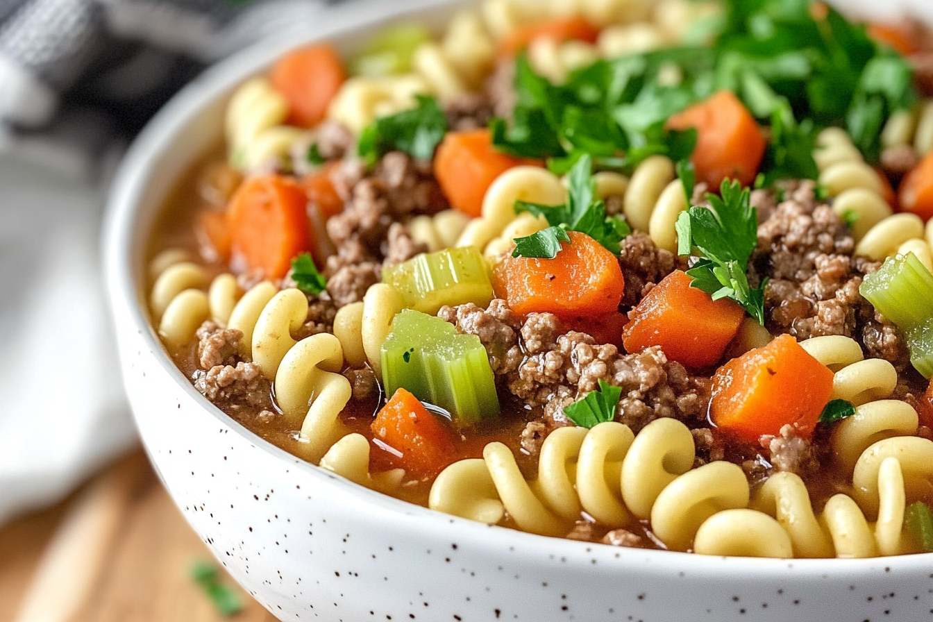Sopa de Macarrão com Hambúrguer