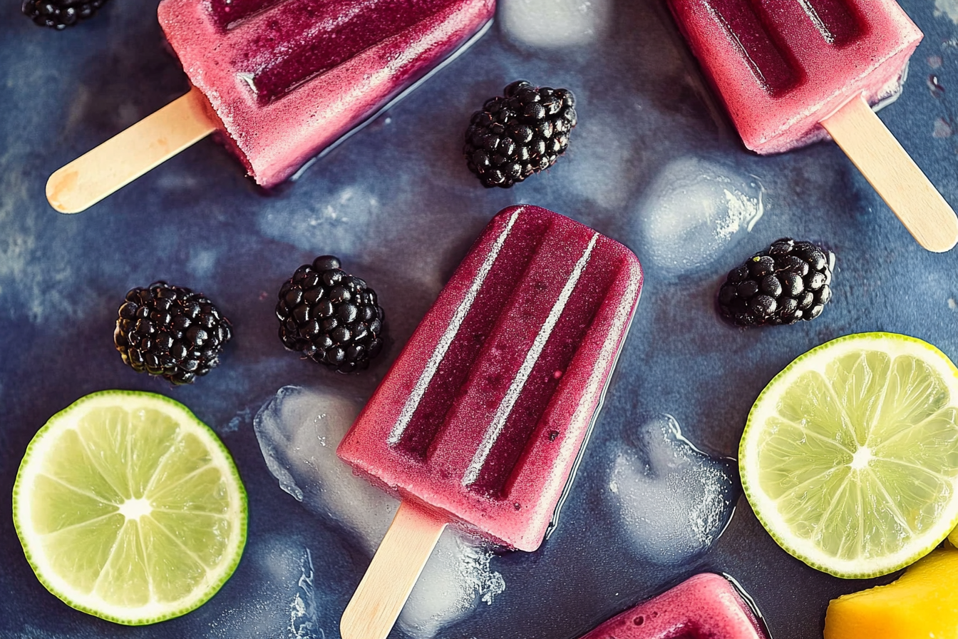 Sorvete de amora, lima e manga