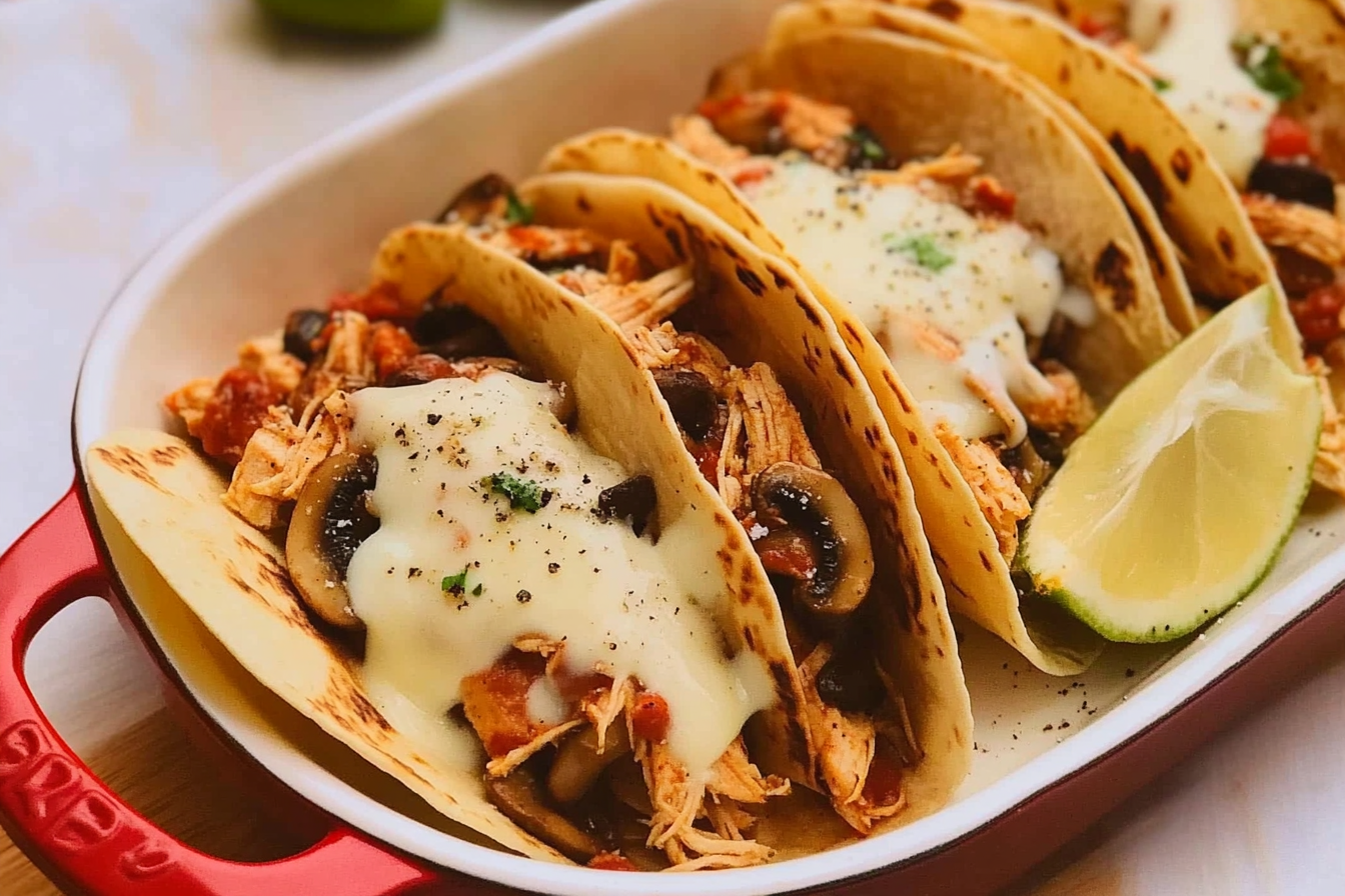 Tacos de pollo com cogumelos