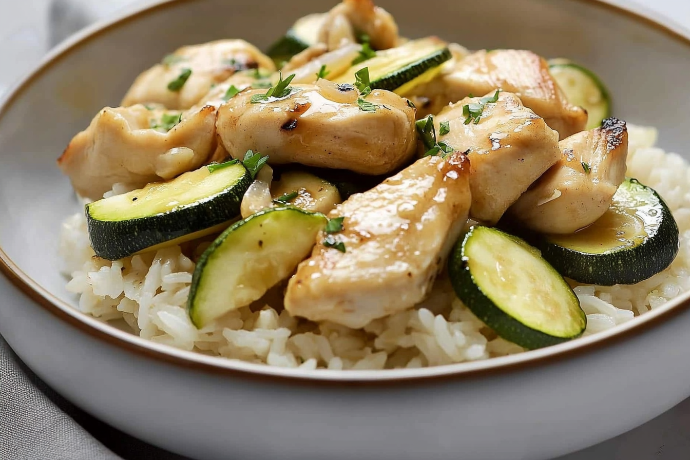 Arroz salteado con pollo y calabacín