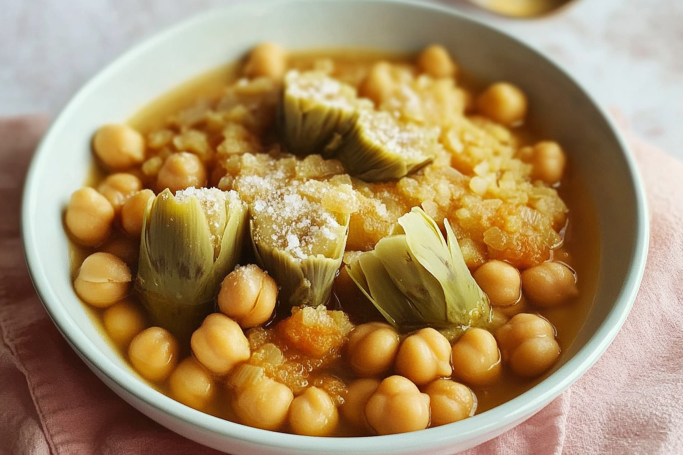Garbanzos guisados com alcachofas
