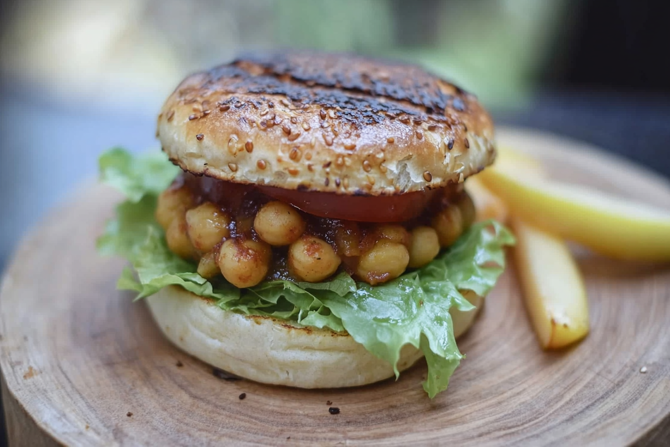Hamburguesa de grão-de-bico com maçã