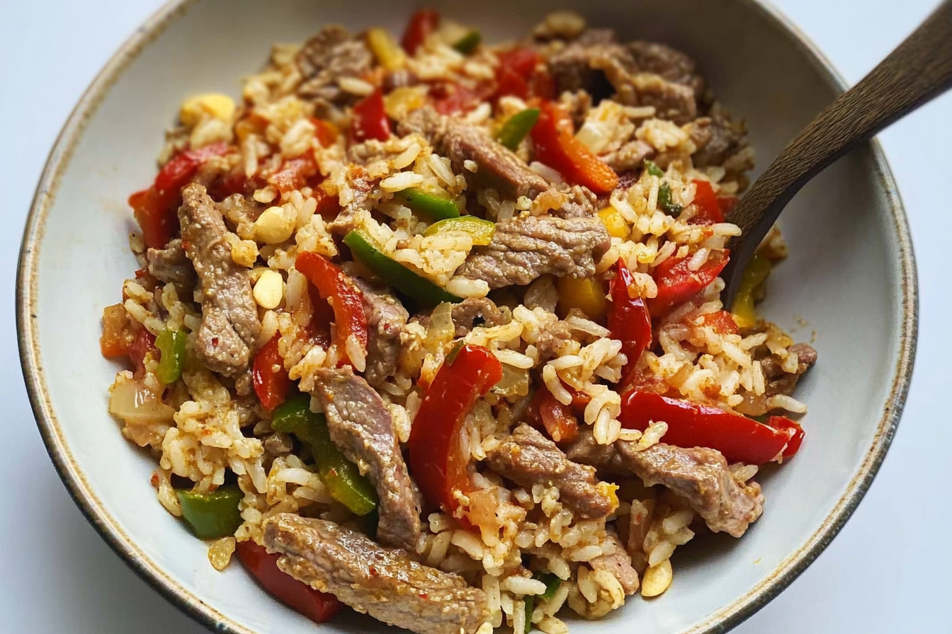 Arroz com Carne e Pimentões
