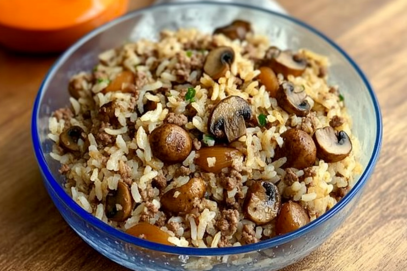 Arroz com Champignons e Carne