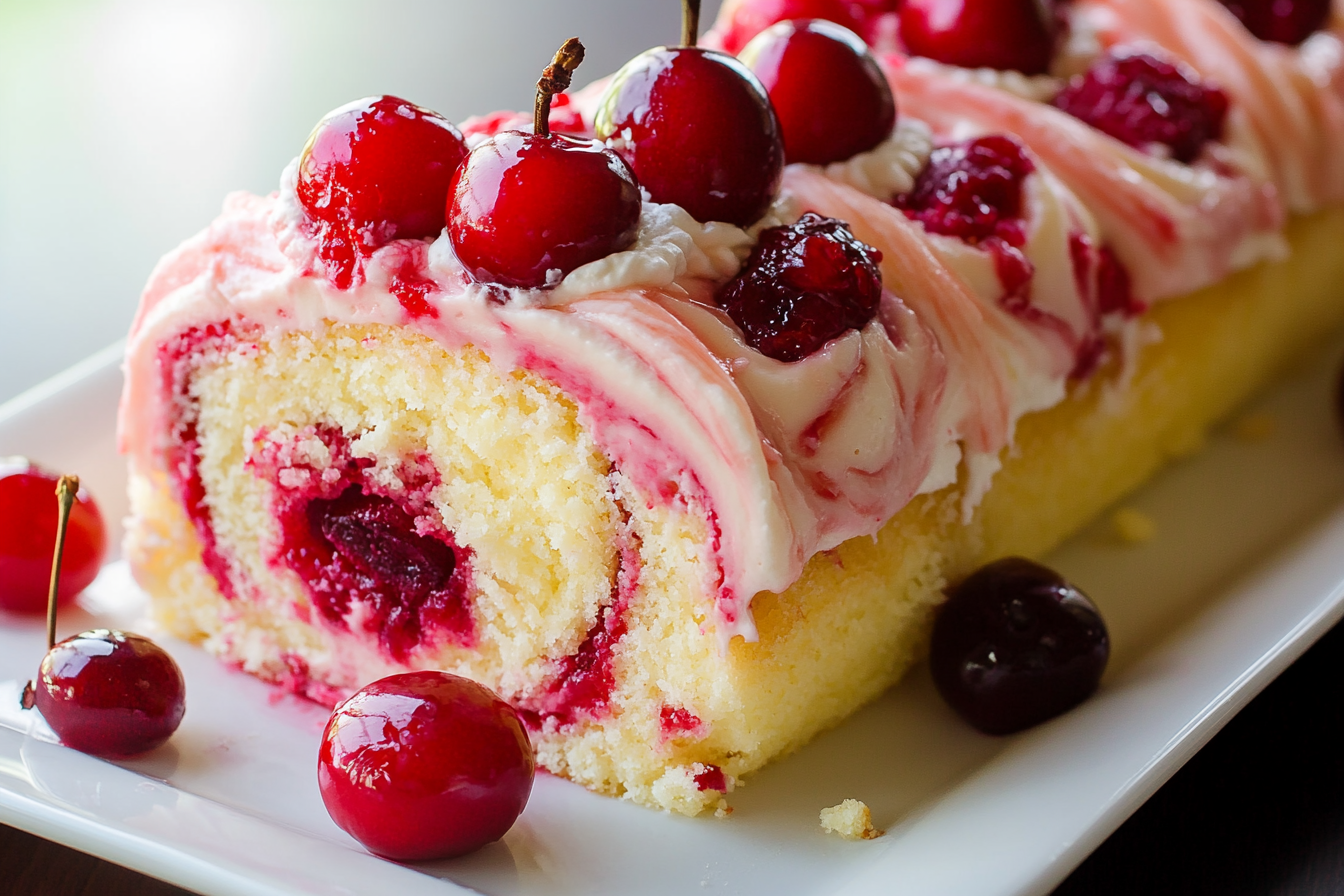 Bolo Rolado de Cheesecake de Cereja